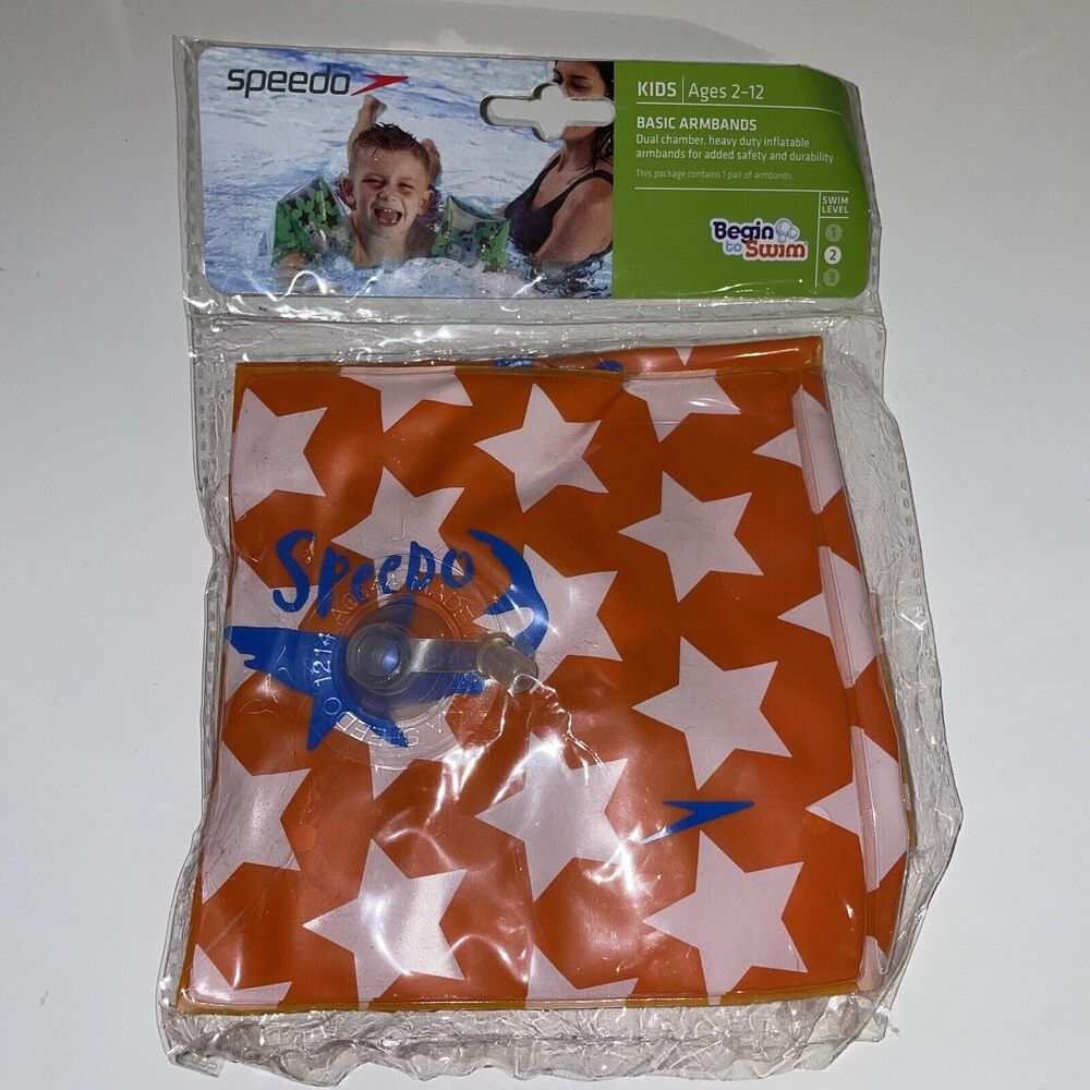 New Speedo Begin To Swim Stars/Sharks Arm Bands Orange Ages 2-12 Swim Level 2